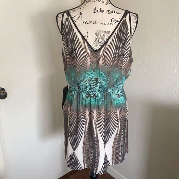 Bebe V-Neck Color Blocked Printed Dress Resort Cruise Boho Vacation Event - Picture 1 of 12